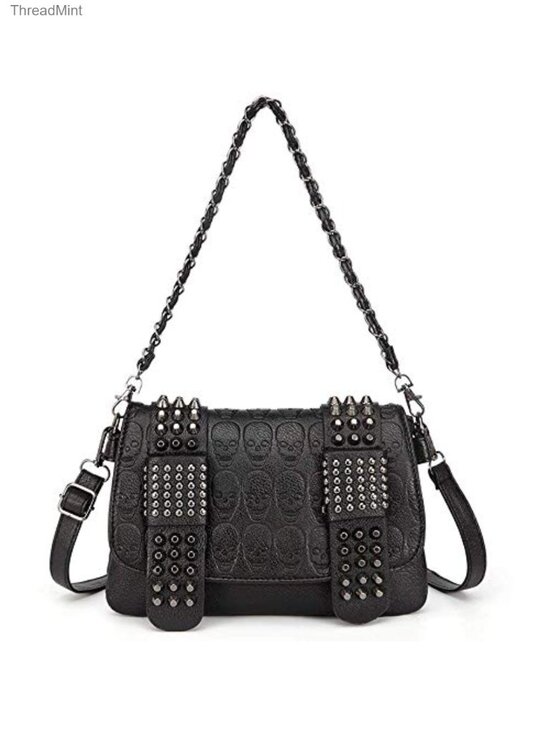 Handbags - Punk Skull Flap Shoulder Bag PU Leather Goth Chain Satchel